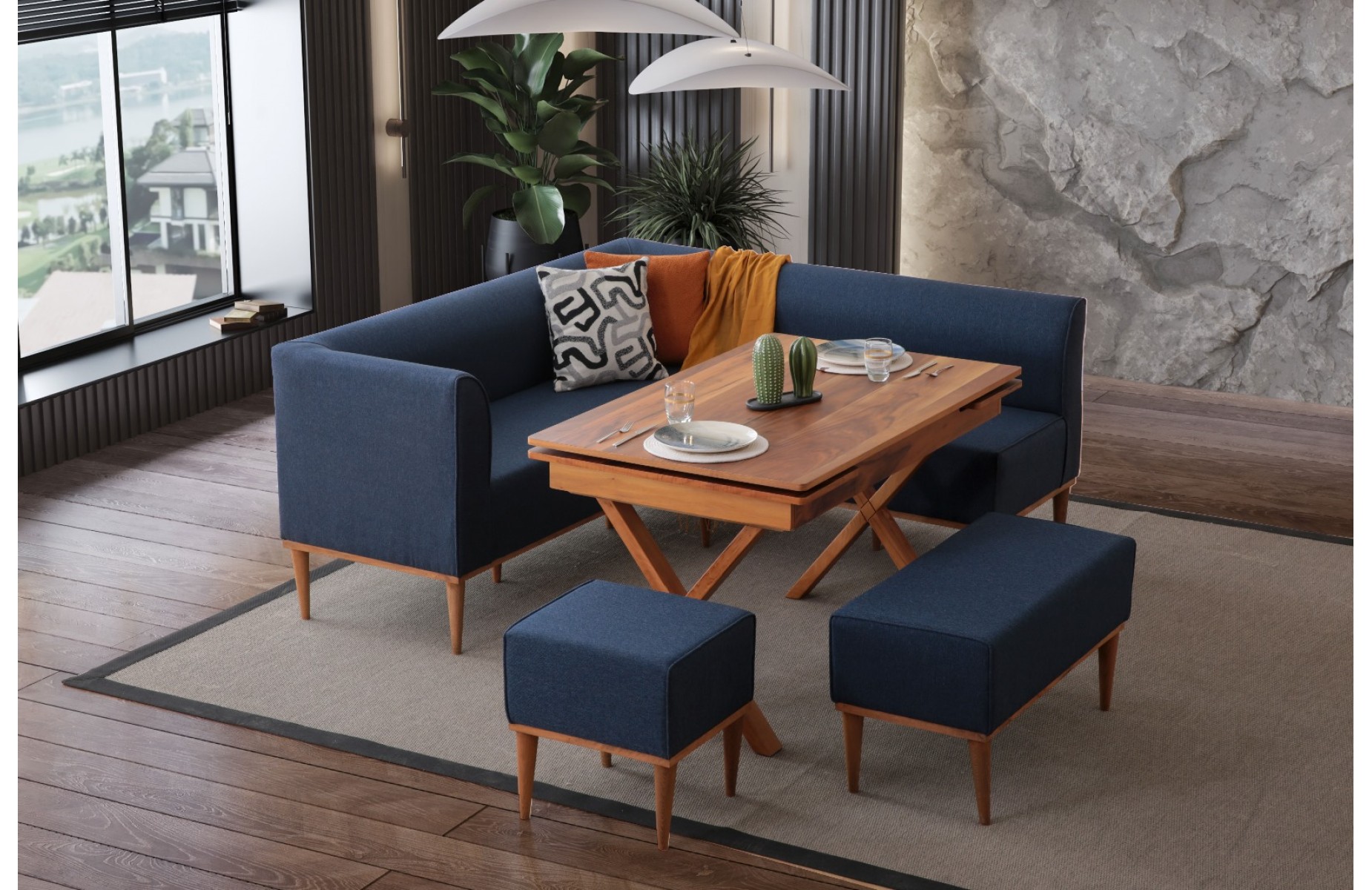 MUNGA MUTFAK KÖŞE TAKIMI LACİVERT (SET)